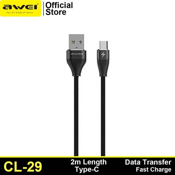 AWEI CL-29 Type-C Cable Nylon Braided Fast Charging Data Cable (2-Metar)