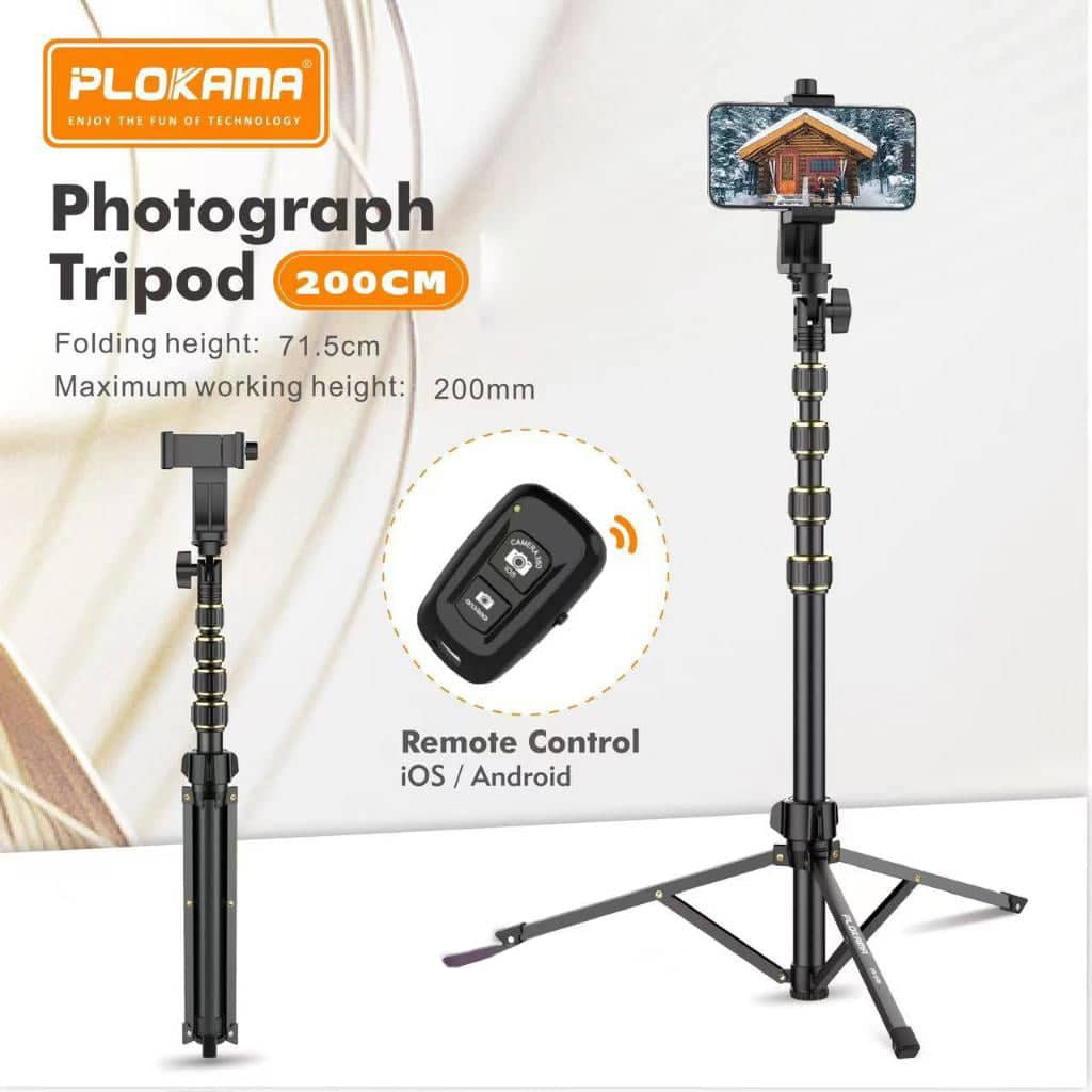 Plokama PK-998 Photograph Tripod & Selfie Stick Multiple Device Usage Height Adjut Stable and Linshakable with Remote (200CM)