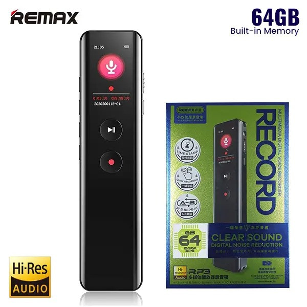 Remax RP3 Clear Sound Digital Noise Reduction Multimedia Voice Recorder with 64GB Built-in Memory