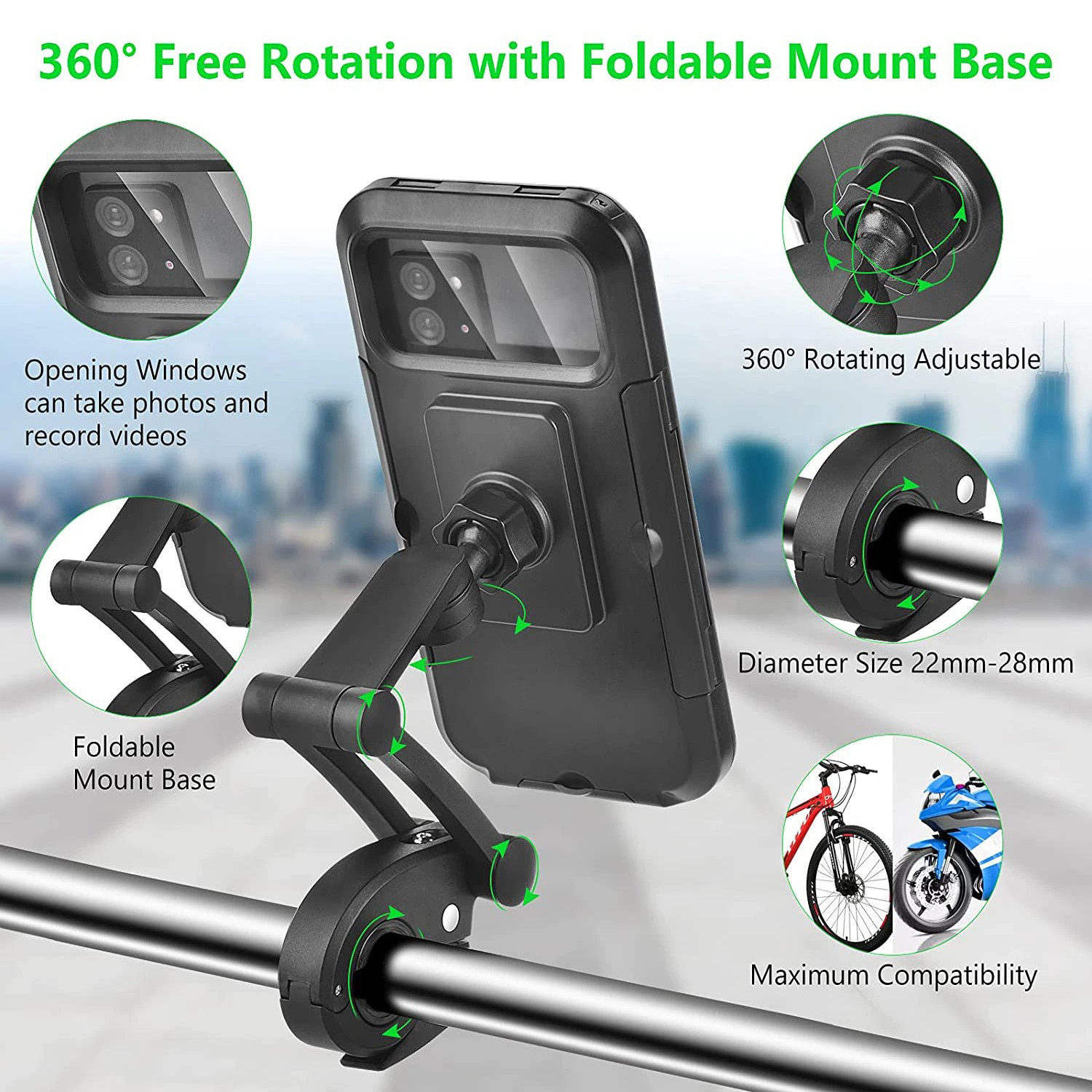 Bicycle Handlebar 360 Degree Rotation Waterproof Bike & Bicycle Phone Holder