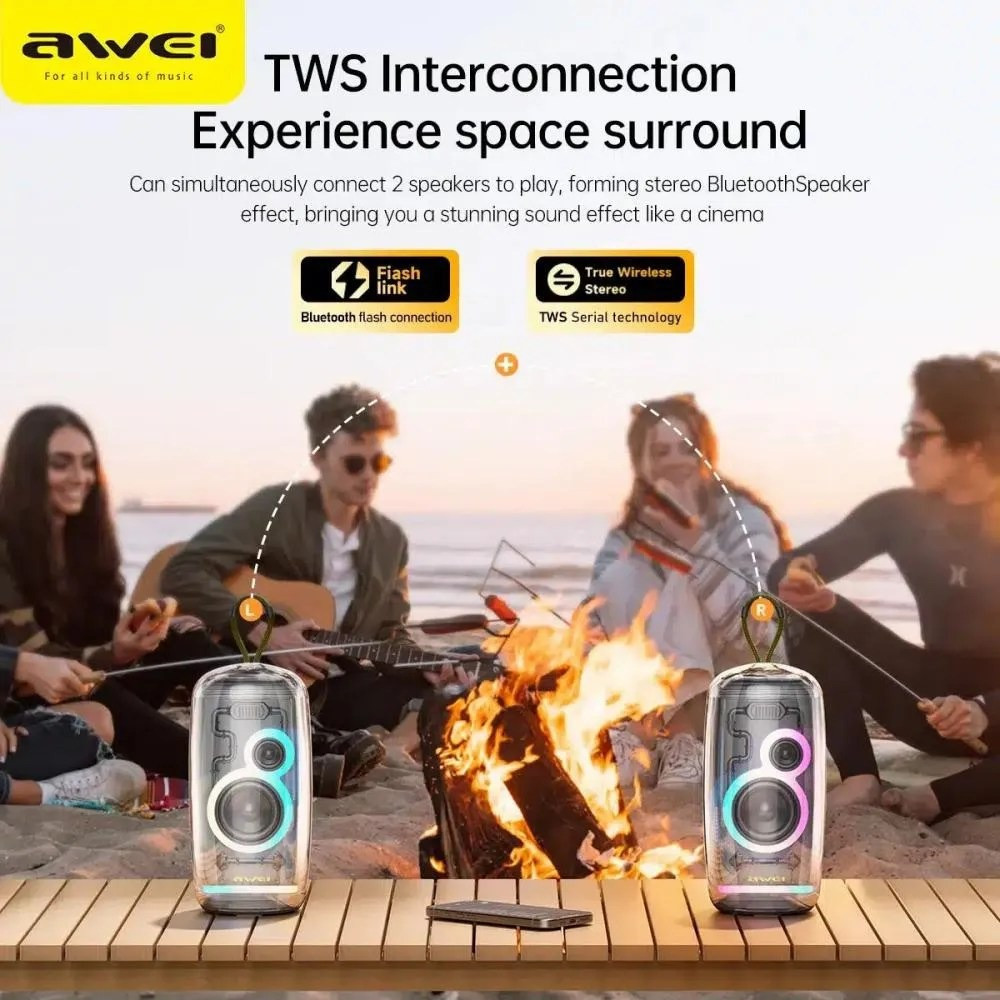 Awei KA32 Waterproof Portable Outdoor Bluetooth Speaker Dynamic RGB Light Effects TWS